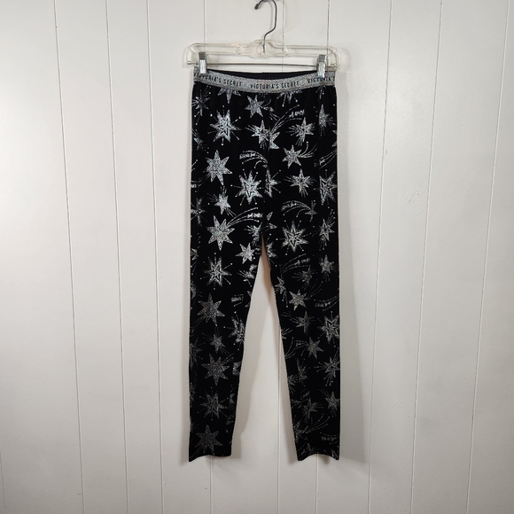 Victoria Secret Black Velvet Leggings Shooting Stars Glitter Pants Size Medium - Picture 5 of 9
